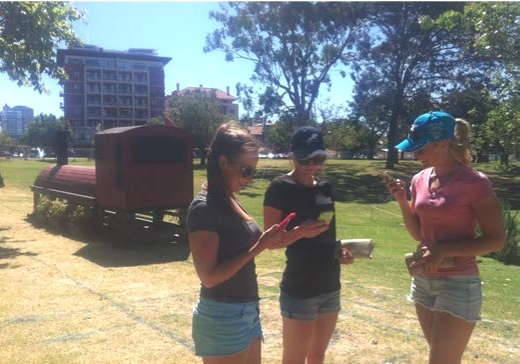 spectators follow virtual course walk
